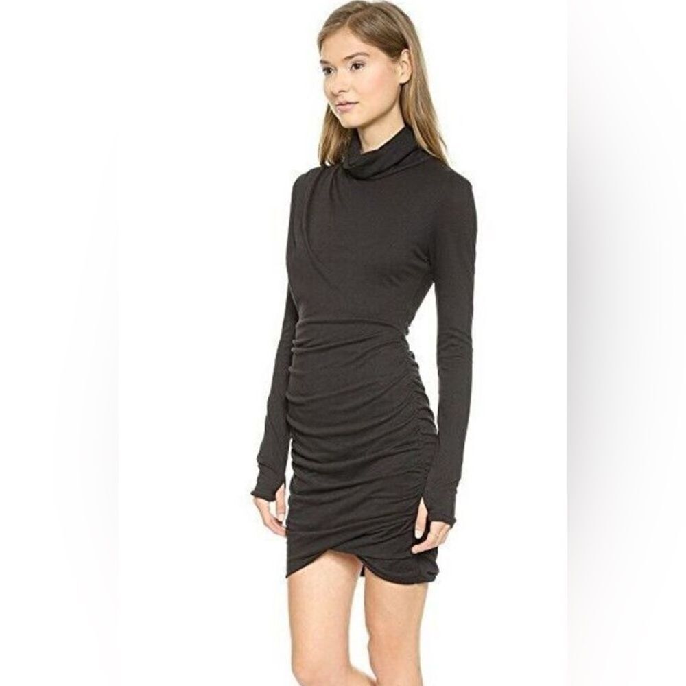 NWT Pam & Gela Twisted Turtleneck Dress Black Ruched Cut Out Back S